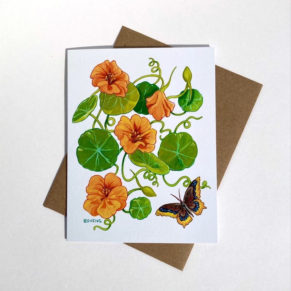 Image of Nasturtiums & Mourning Cloak Greeting Card