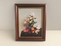 Image 1 of Still Life Flowers Fruit 1866 by Henri Fantin-Latour, Vintage Art Print, Framed 12 3/10 x 10 3/10 in