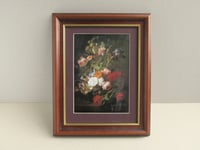 Image 1 of Still Life Flowers Insects by Rachel Ruysch (b 1664) Vintage Art Print, Framed 13 2/10 x 10 6/10 in 