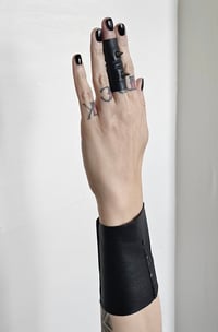 Image 3 of CURSED ARROWS unisex ring studded black vegan leather soft stretchy finger cuff 