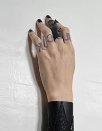 Image 4 of CURSED ARROWS unisex ring studded black vegan leather soft stretchy finger cuff 