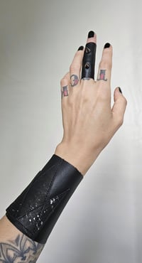 Image 1 of CURSED ARROWS unisex ring studded black vegan leather soft stretchy finger cuff 