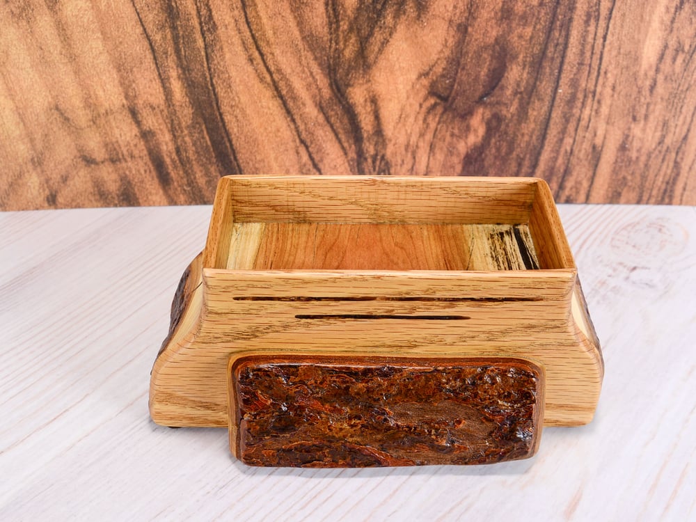 Image of Wood Multi-use Box made of Cherry with Live Edge and Oak, Country Rustic Box, Wooden Tea Box