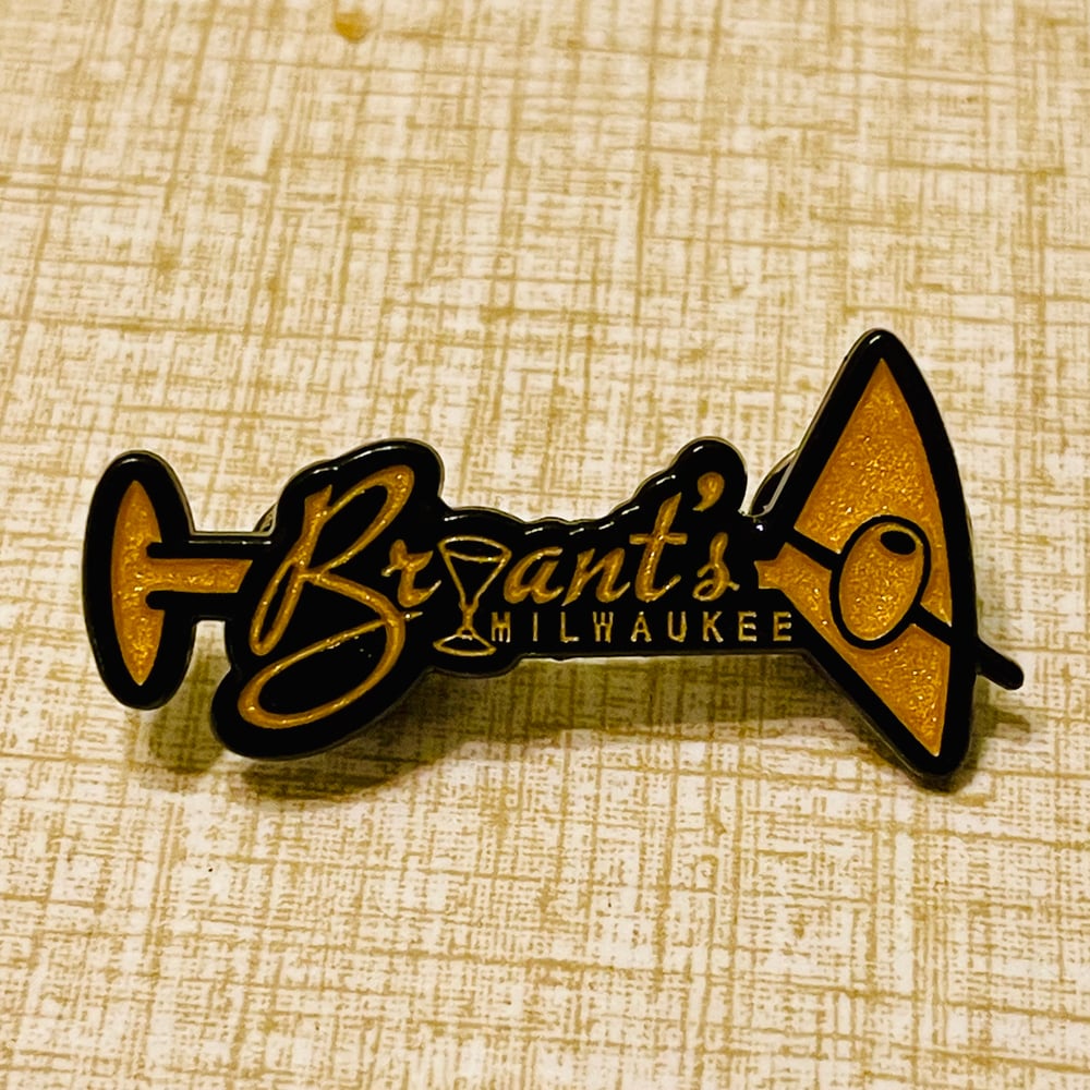 Bryant's Cocktail Lounge Milwaukee 1.75" Glitter Gold Logo Martini Enamel Pin