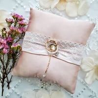 Image 4 of Pink Satin Ring Bearer Pillow with White Lace and Gold Charm Accent