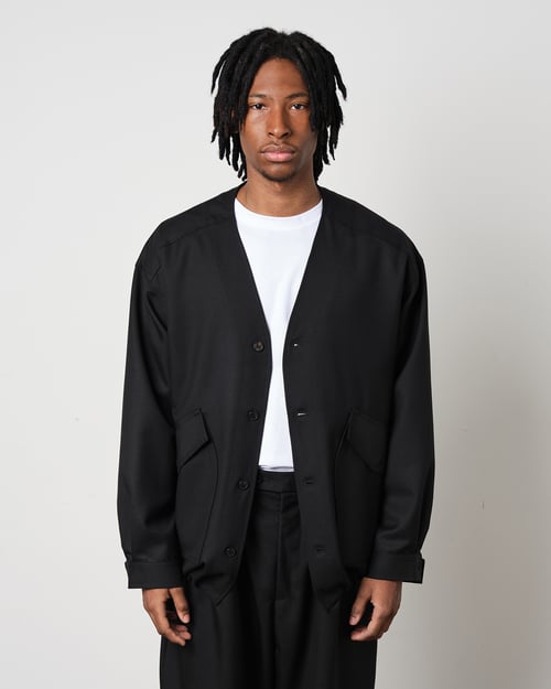 Image of Black Wool Twill Colarless Jacket