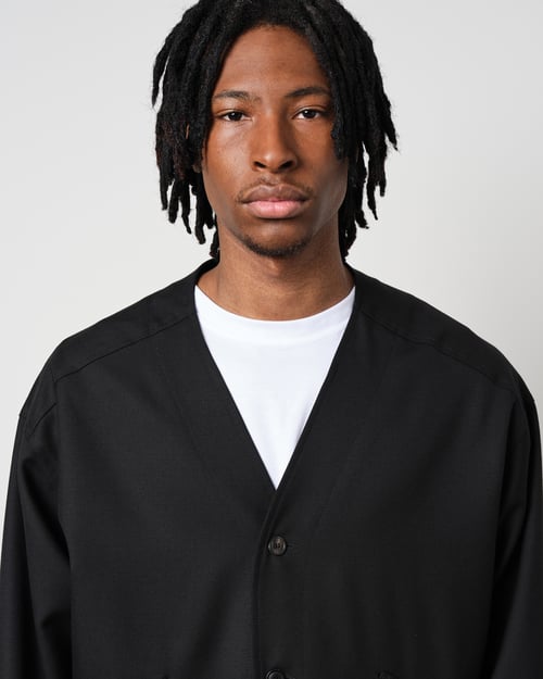 Image of Black Wool Twill Colarless Jacket