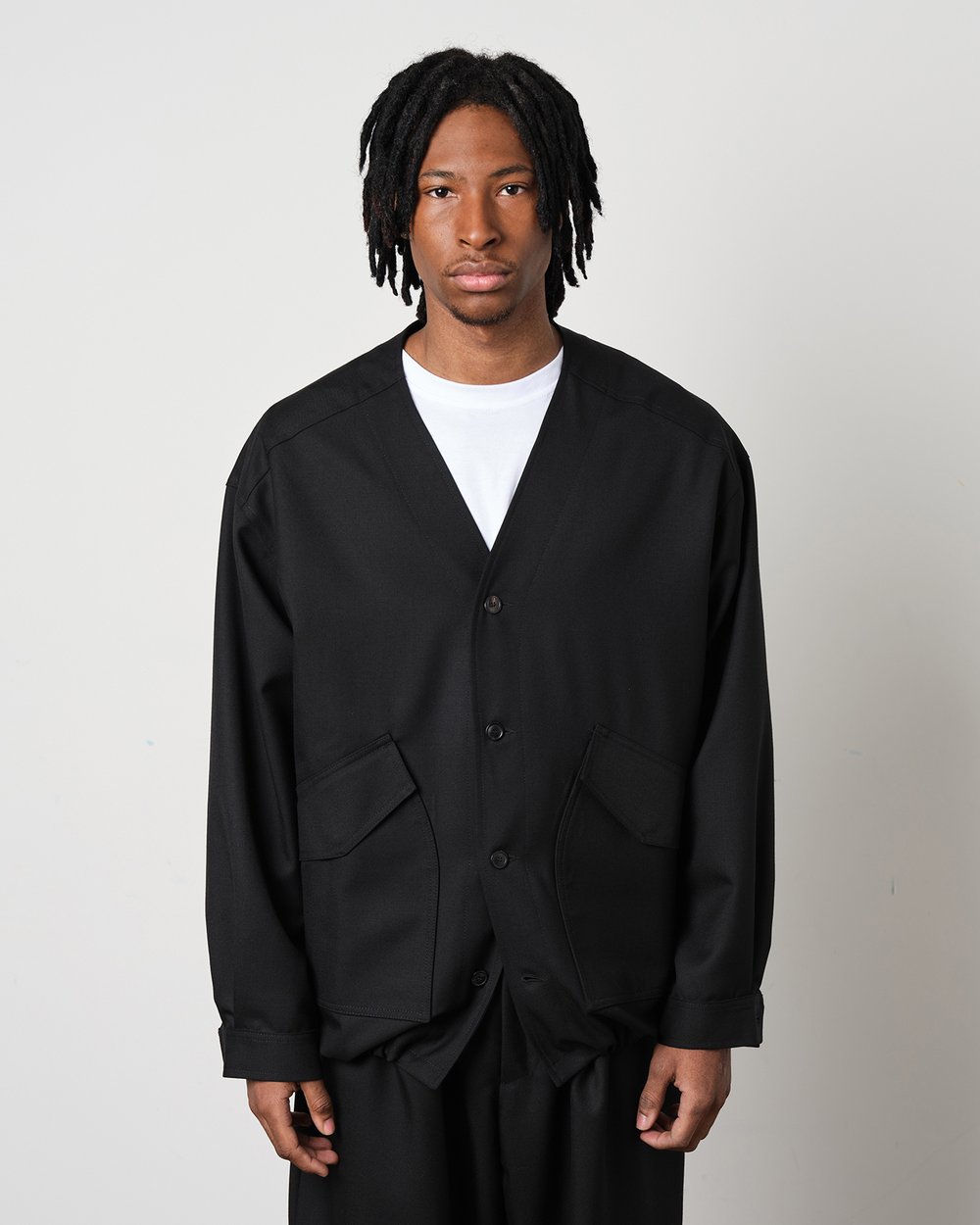 Image of Black Wool Twill Colarless Jacket