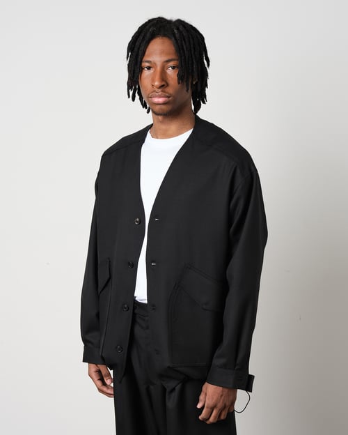 Image of Black Wool Twill Colarless Jacket