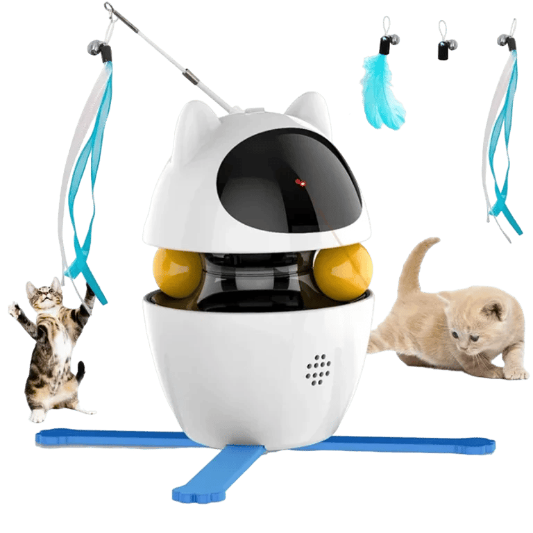 WhiskerWiz™ 4-in-1 Interactive Cat Toy with Ball, Feather, and Laser