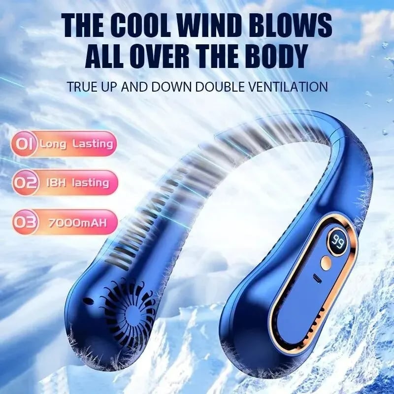 BreezeMate - Portable USB Neck Fan with 5 Speeds and Digital Display