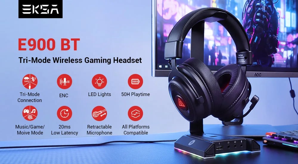  BT 2.4G Wireless/Wired Gaming Headphones, Bluetooth 5.0 Headset Gamer, For PC/PS4/PS5/Xbox