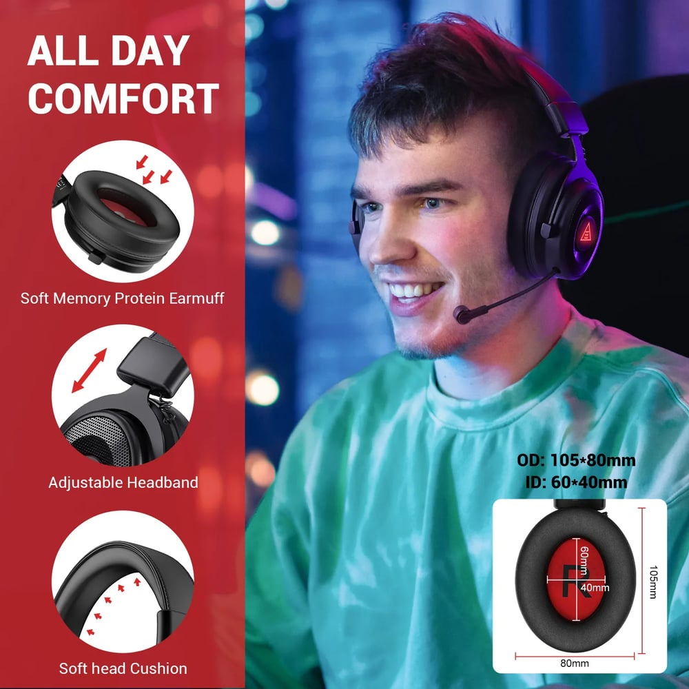  BT 2.4G Wireless/Wired Gaming Headphones, Bluetooth 5.0 Headset Gamer, For PC/PS4/PS5/Xbox