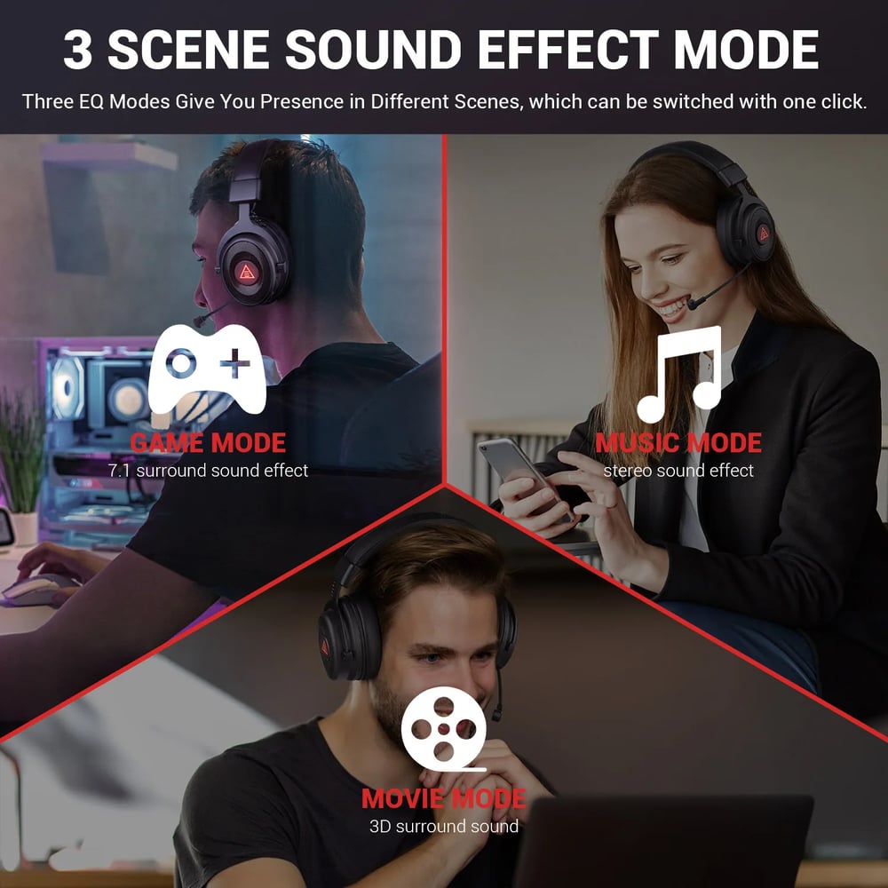  BT 2.4G Wireless/Wired Gaming Headphones, Bluetooth 5.0 Headset Gamer, For PC/PS4/PS5/Xbox