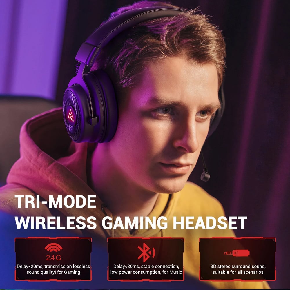  BT 2.4G Wireless/Wired Gaming Headphones, Bluetooth 5.0 Headset Gamer, For PC/PS4/PS5/Xbox