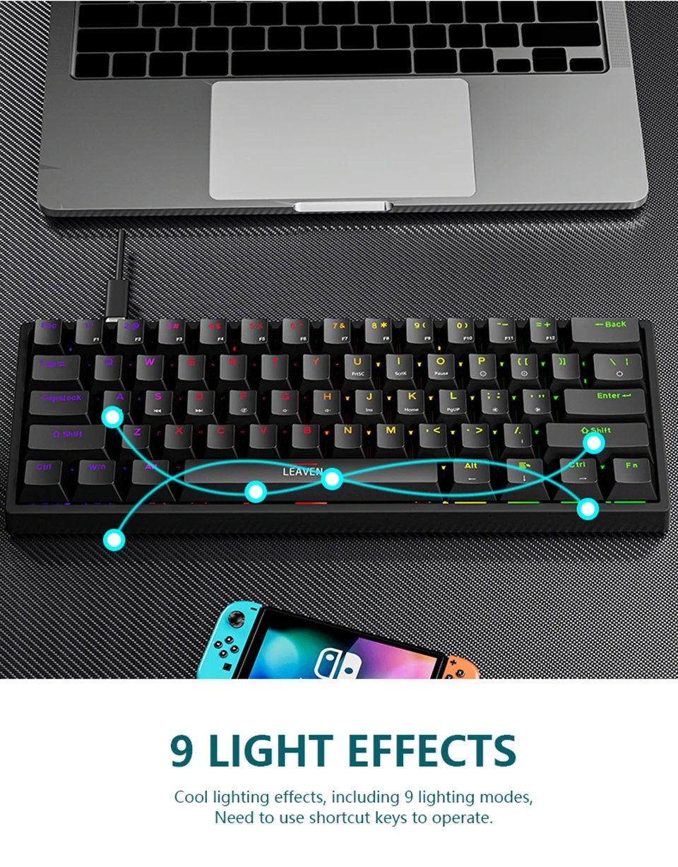 Mini 60% Gaming/Office Keyboard,Waterproof Keycap Type Wired RGB