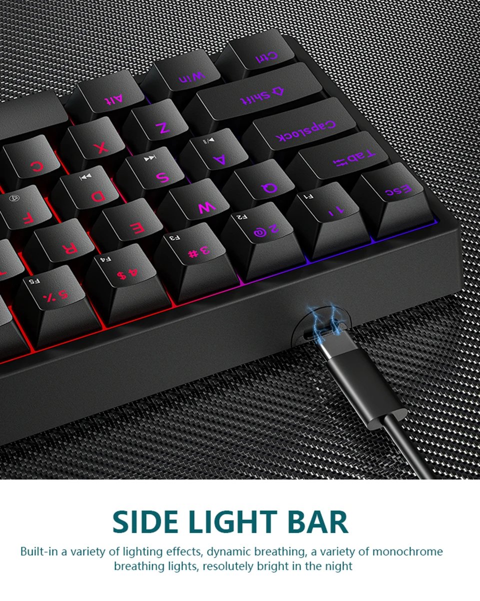 Mini 60% Gaming/Office Keyboard,Waterproof Keycap Type Wired RGB