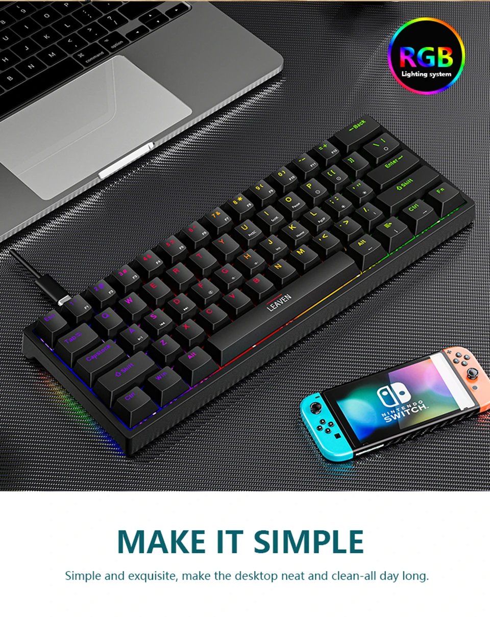 Mini 60% Gaming/Office Keyboard,Waterproof Keycap Type Wired RGB