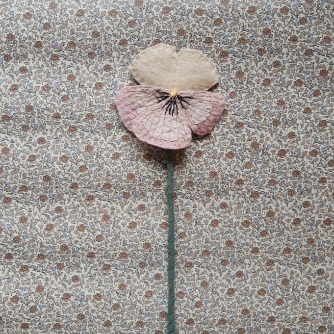 Image of Pale yellow and dusty pink fabric Pansy