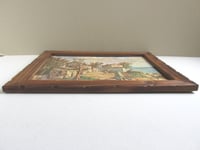Image 9 of Vintage Coastal Rustic Village Art Print c 1950s, Frame Size 17 7/8 x 14 ins, unsigned, frame wear