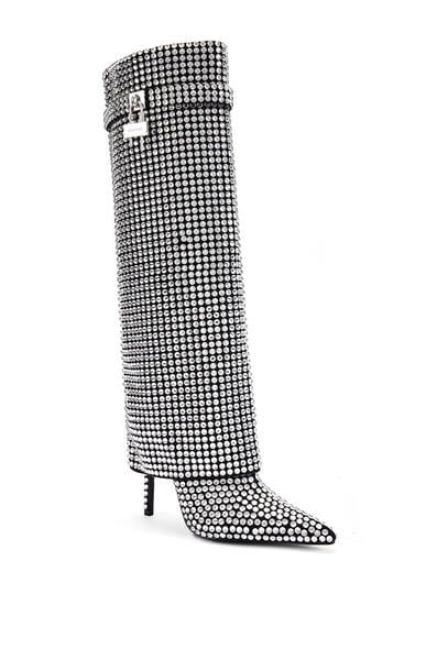 Image of "Diva" Crystal Fold-Over Stiletto Boots