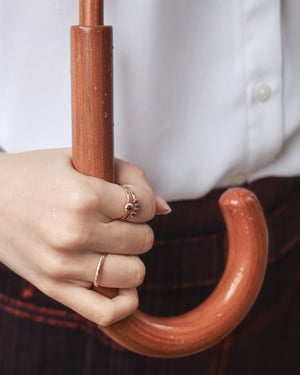 Image of *SALE - WAS £1250* 18ct Rose gold. Dark grey rose-cut four diamond 'U' shaped ring (LON232)