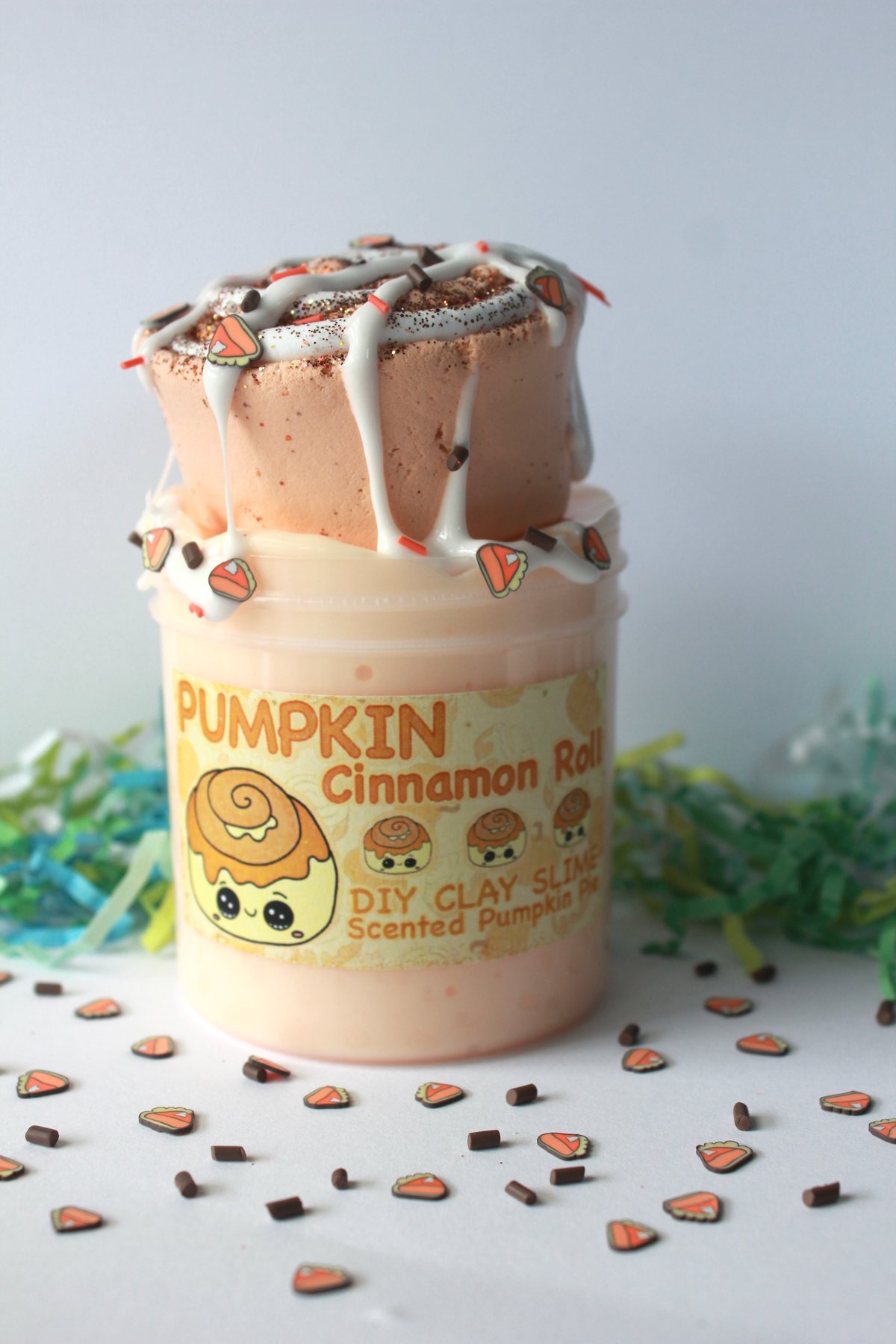 Image of DIY Clay Pumpkin Cinnamon Roll Slime