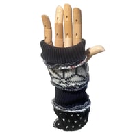 Image of Unique Black & White Upcycled Unisex Hobo Knitted Gloves