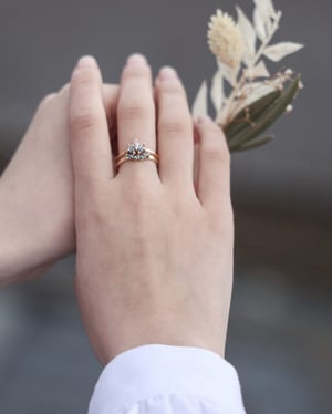 Image of *WAS £1250* 18ct Yellow gold. Dark grey rose-cut, four diamond U shaped ring (LON233)