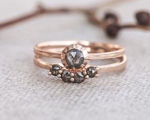 Image of *SALE - was £1750* 18ct Rose gold, Salt & Pepper diamond ring with milled edge (LON234)