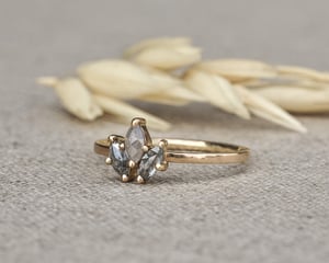 Image of 18ct yellow gold marquise cut 'salt and pepper' rose-cut diamond ring (IOW221)