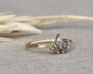 Image of 18ct yellow gold marquise cut 'salt and pepper' rose-cut diamond ring (IOW221)