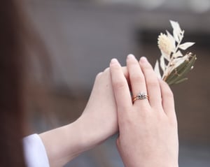 Image of 18ct yellow gold marquise cut 'salt and pepper' rose-cut diamond ring (IOW221)