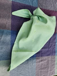 Image 3 of Linen Triangle Bandana in Soft Lime with embroidered flowers
