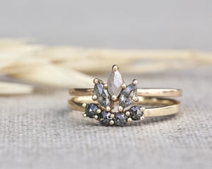 Image of 18ct yellow gold marquise cut 'salt and pepper' rose-cut diamond ring (IOW221)