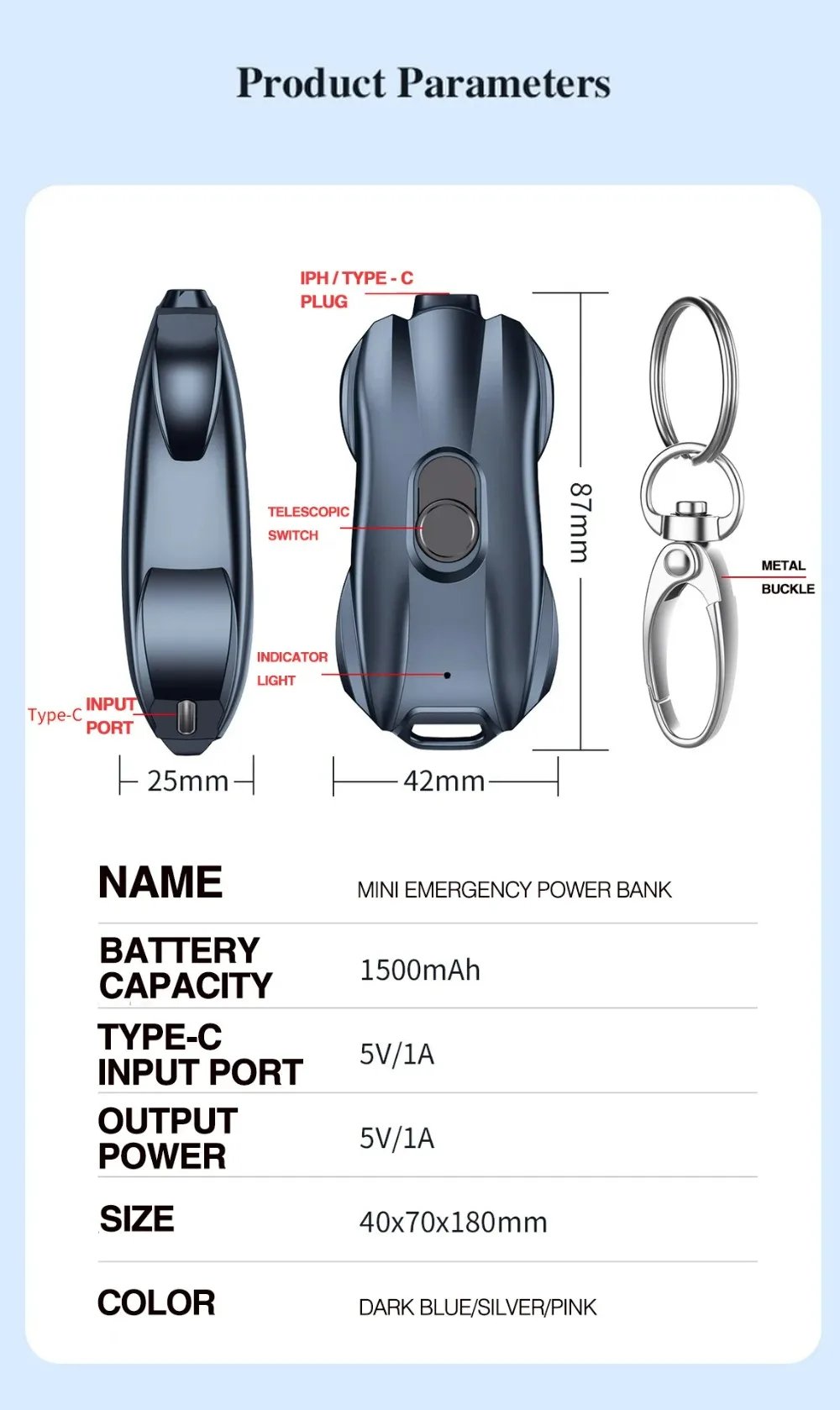 MSL Mini Power Bank Keychain Fast Charging Type-C