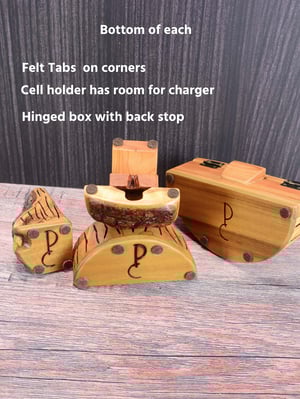 Image of 5 piece desk set made out of cherry wood with live edge, and a 18x36 wood grain desk mat