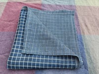 Image 1 of 40 Inch Square Linen Wrapping Scarf in reversible navy plaid