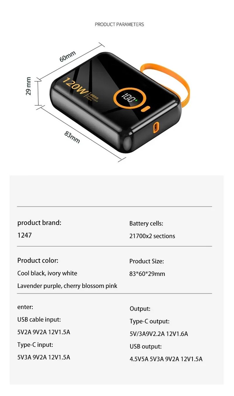 MSL Mini 120W Power Bank High-Capacity Fast Charging Portable Backup