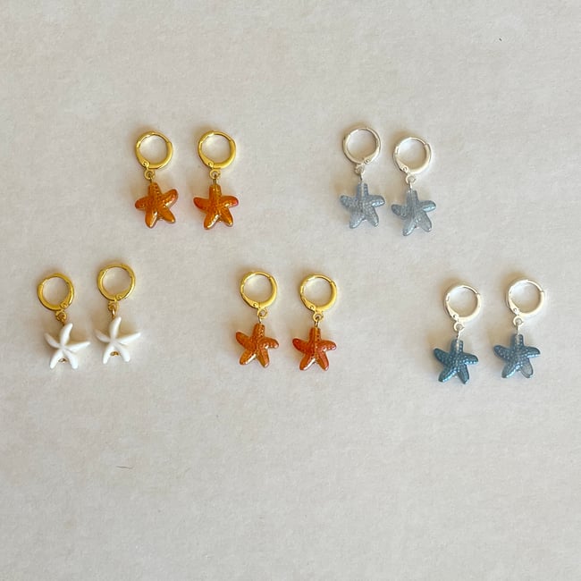 aquatic glass starfish huggie hoop earrings