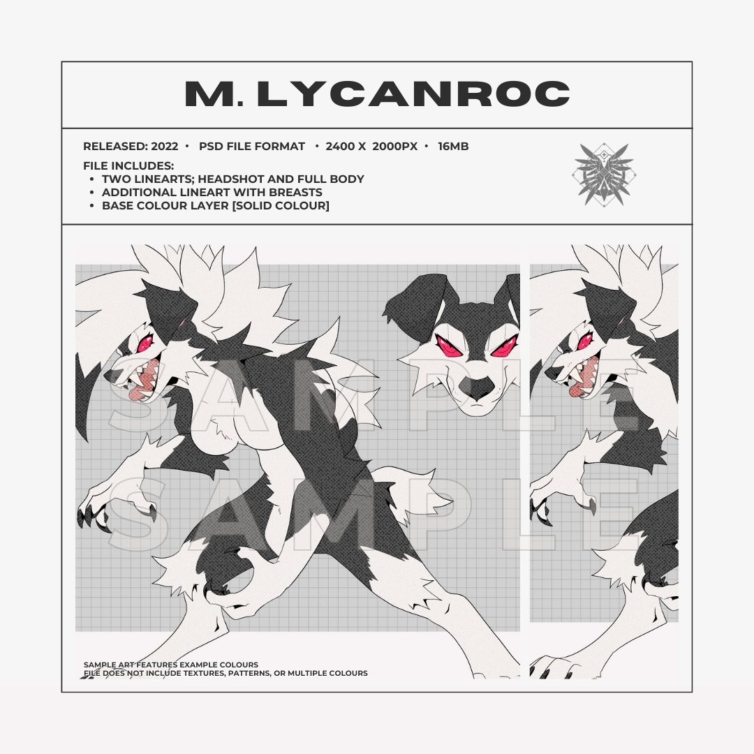 MIDNIGHT LYCANROC LINEART TEMPLATE | GODBIRDART