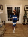 Royal blue, black and white sweater dress 