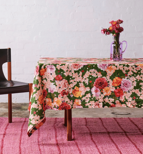 Image of Rose Garden Linen Tablecloth