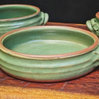Image 3 of HANDLED SERVING DISH - Jade on warm clay (MED)