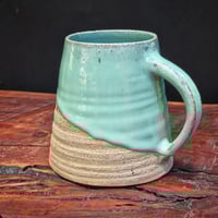 Image 2 of TALL PYRAMID MUG - Turquise on sand clay (MED)