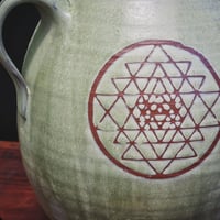 Image 3 of SACRED GEOMETRY TRI-HANDLED VASE - Jade on warm clay
