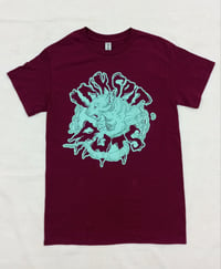 Image 1 of InkSpit Rats Maroon T-shirt with Turquoise print