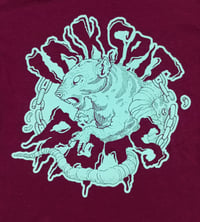 Image 2 of InkSpit Rats Maroon T-shirt with Turquoise print