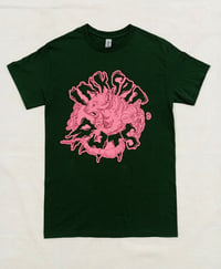 Image 1 of InkSpit Rats Logo Forest Green T-shirt with Pink print