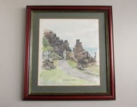 Image 1 of Vintage Tintagel Castle Watercolour Painting on a Print 1981, Signed S. M. Sargeant, Framed 